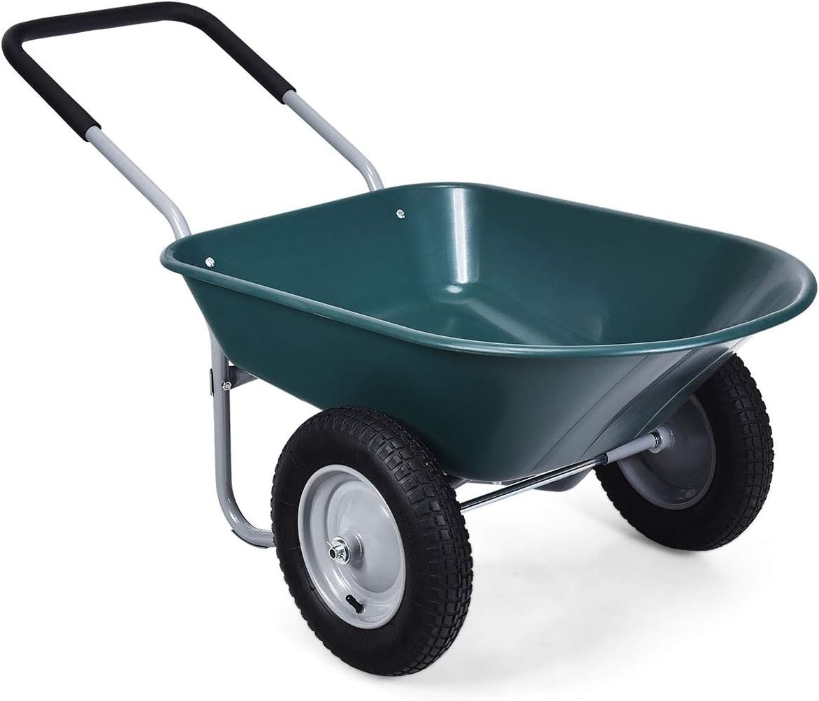 150kg 2-Wheel Wheelbarrow Green – Pneumatic Tyres Heavy Duty w/ Steel Frame