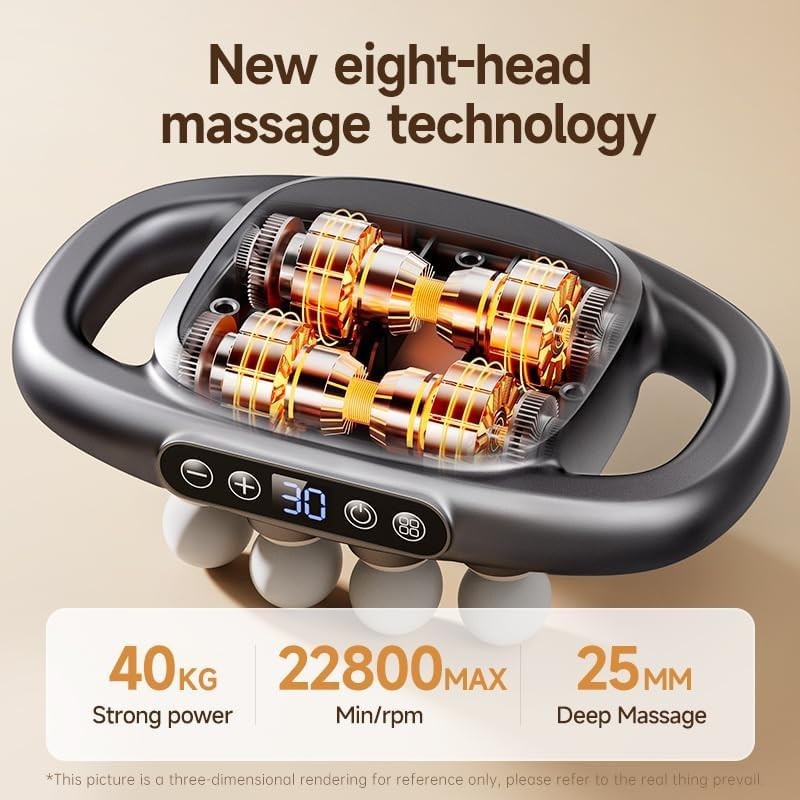 Ergonomic Deep Tissue Massage Gun 8 Head Full Body Muscle Relief 30 Levels