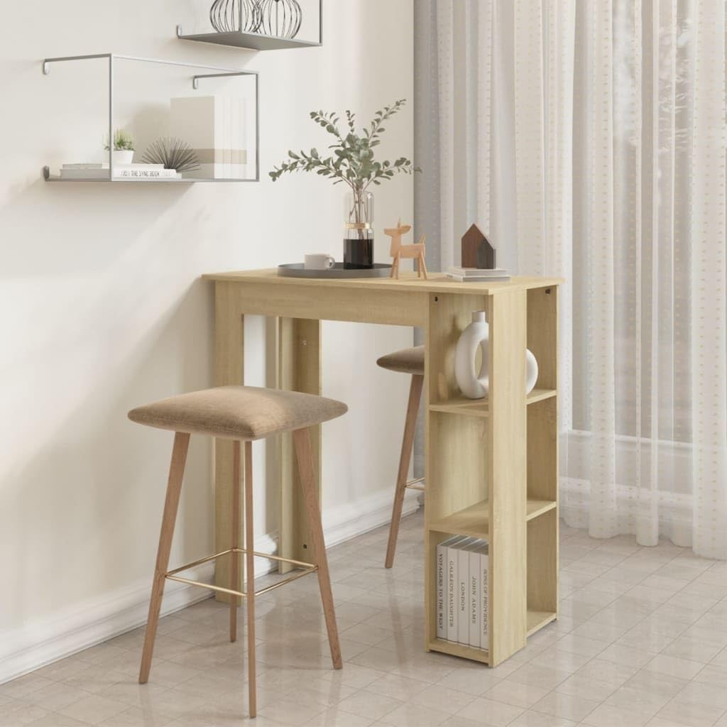 Sonoma Oak Bar Table with Storage Shelves Modern Breakfast Pub Desk Furniture