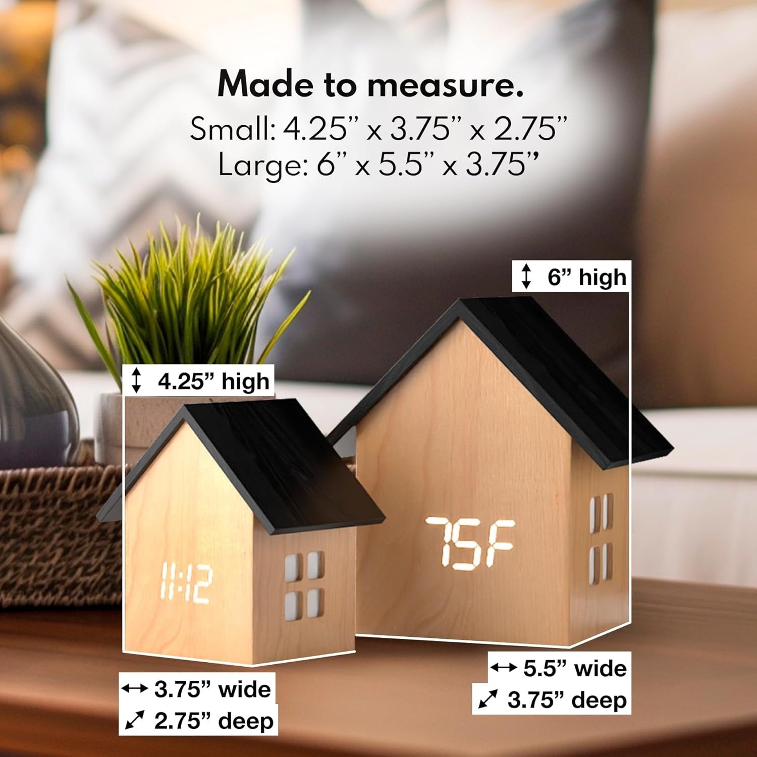 House Shaped Digital Alarm Clock Display Temperature Modern Bedside Decor