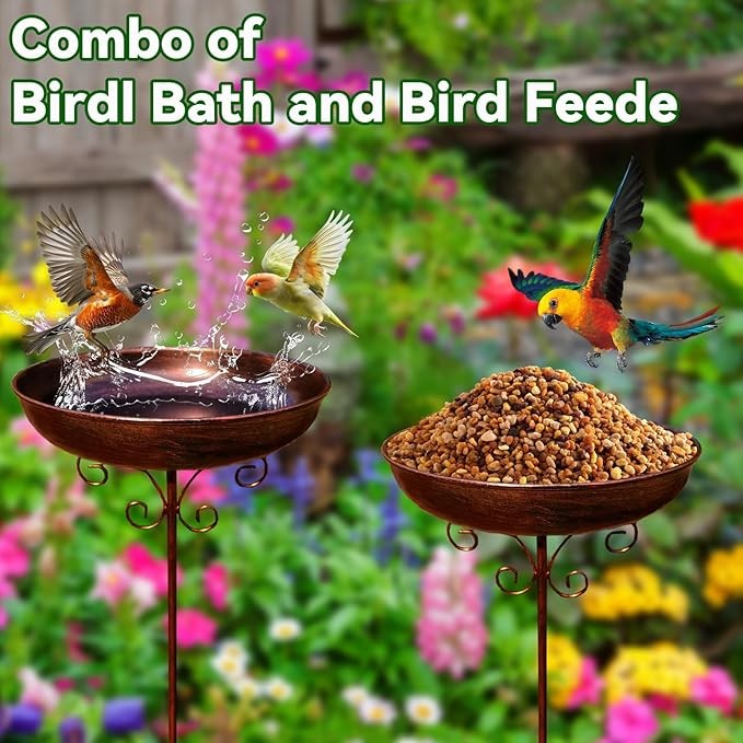 Vintage Metal Bird Bath Bowl – Outdoor Garden Feeder with 5-Prong Base
