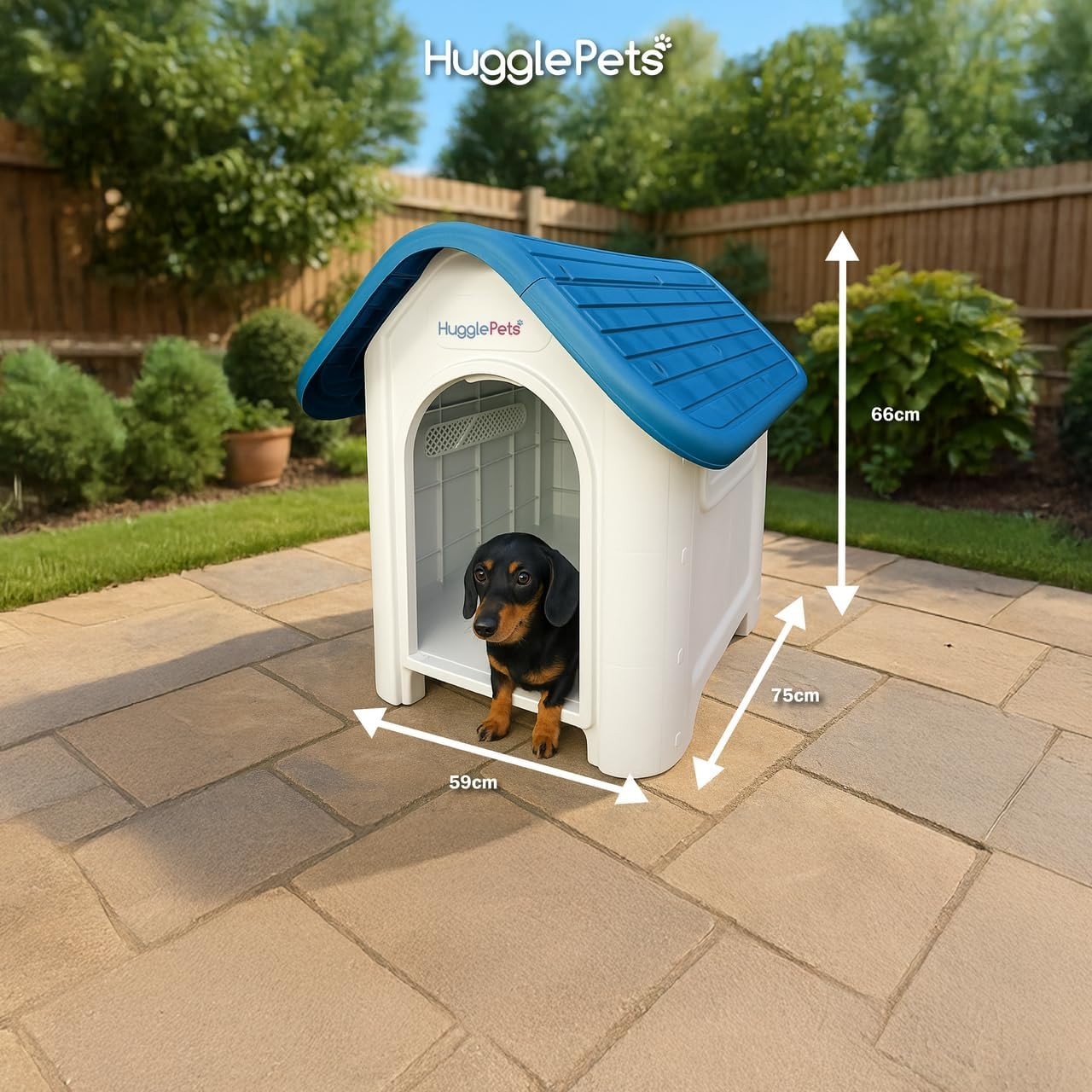 Outdoor Indoor Plastic Dog Kennel Raised Ventilated Weatherproof Shelter Blue