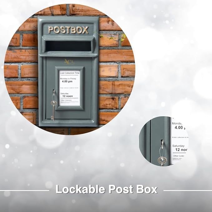 Lockable Cast Iron Wall Post Box | Weatherproof Mailbox | 44cm Tall | Secure