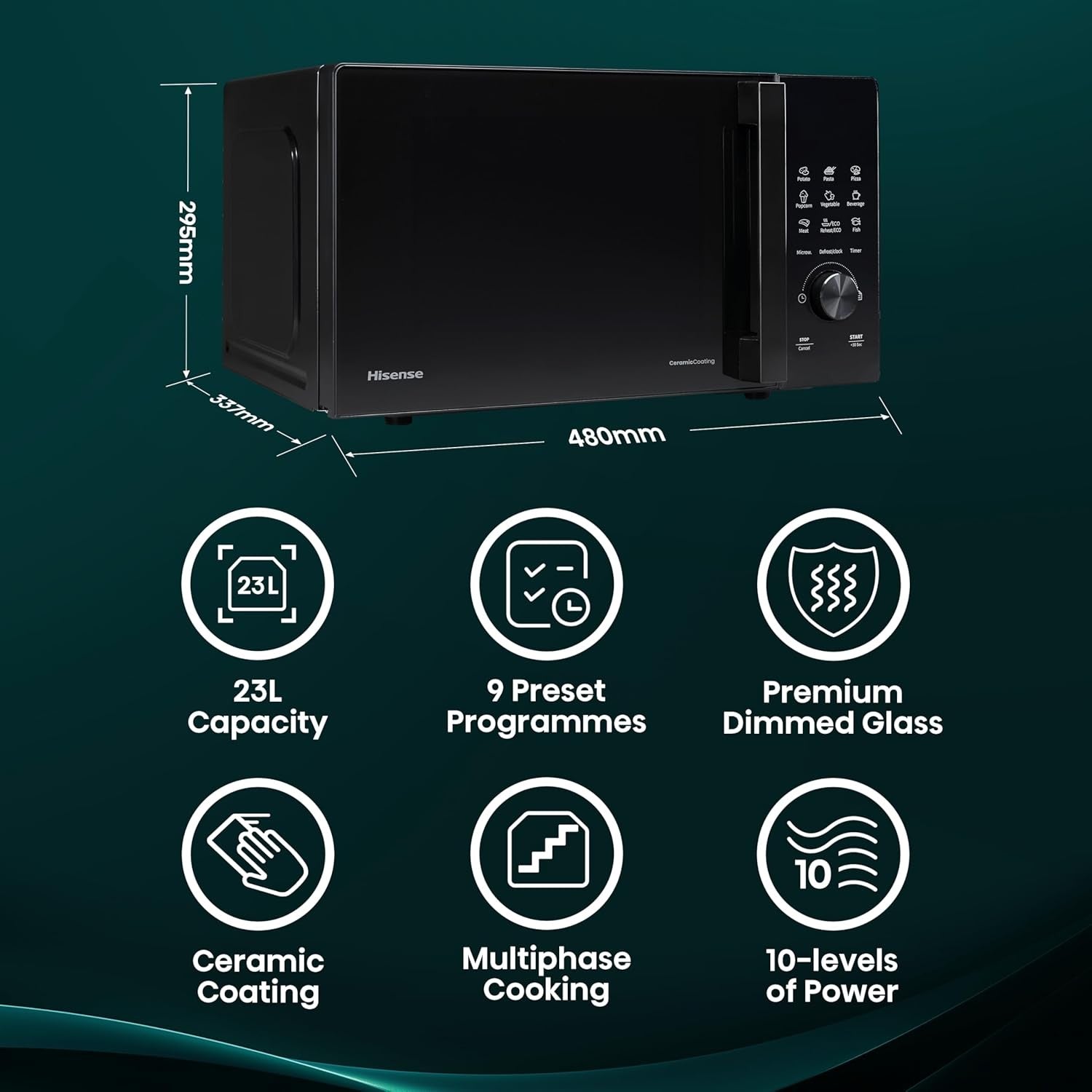 23L 800W Digital Microwave Black Auto Defrost Smart Cook