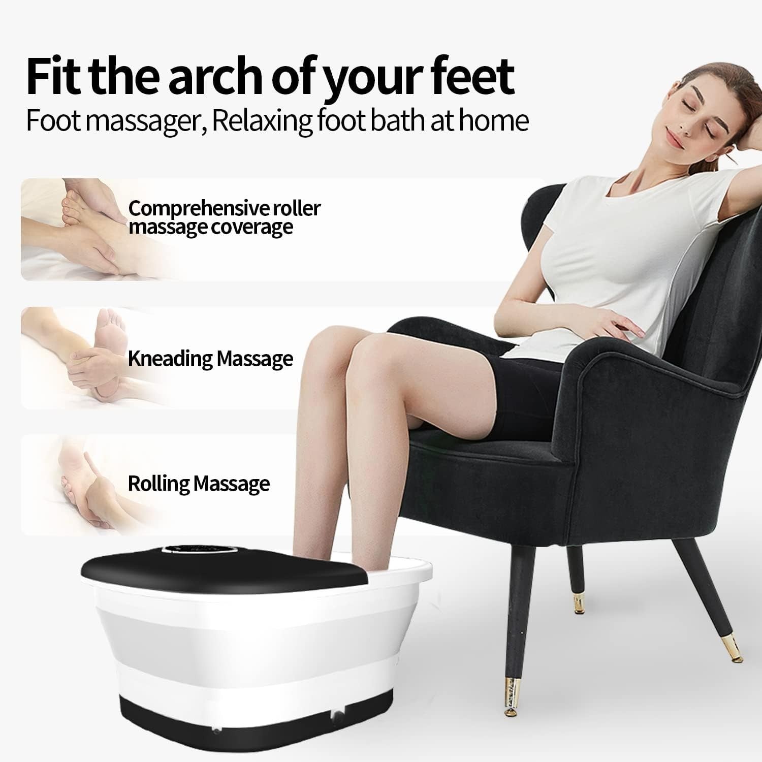 Foldable Foot Spa Massager with Heat, Bubbles, 16 Rollers & Red Light