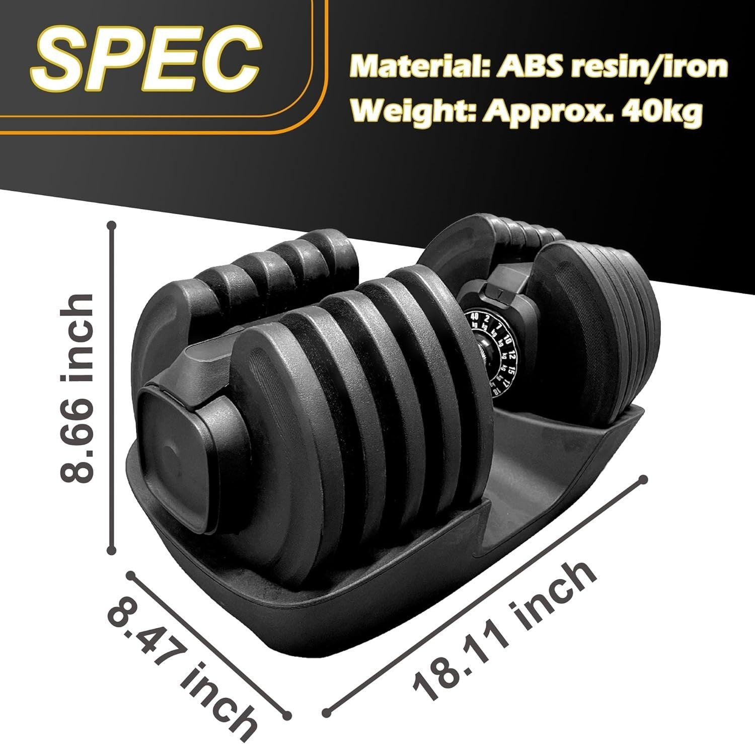 88lb Quick Dial Adjustable Dumbbell Single 16 Levels Space Saving Home Gym