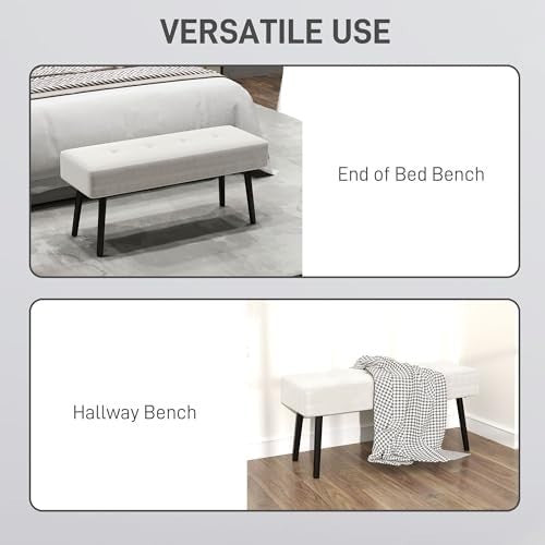 Cream End of Bed Bench with Tufted Corduroy Seat & Steel Legs – Modern