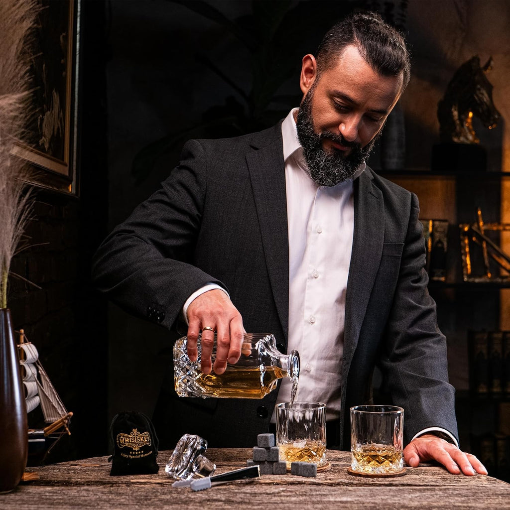 700ml Whiskey Decanter Gift Set with Glasses Stones Tongs in Luxury Gift Box