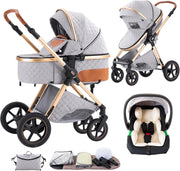 Compact 3in1 Baby Pram Pushchair System Adjustable Handle Foldable 22kg