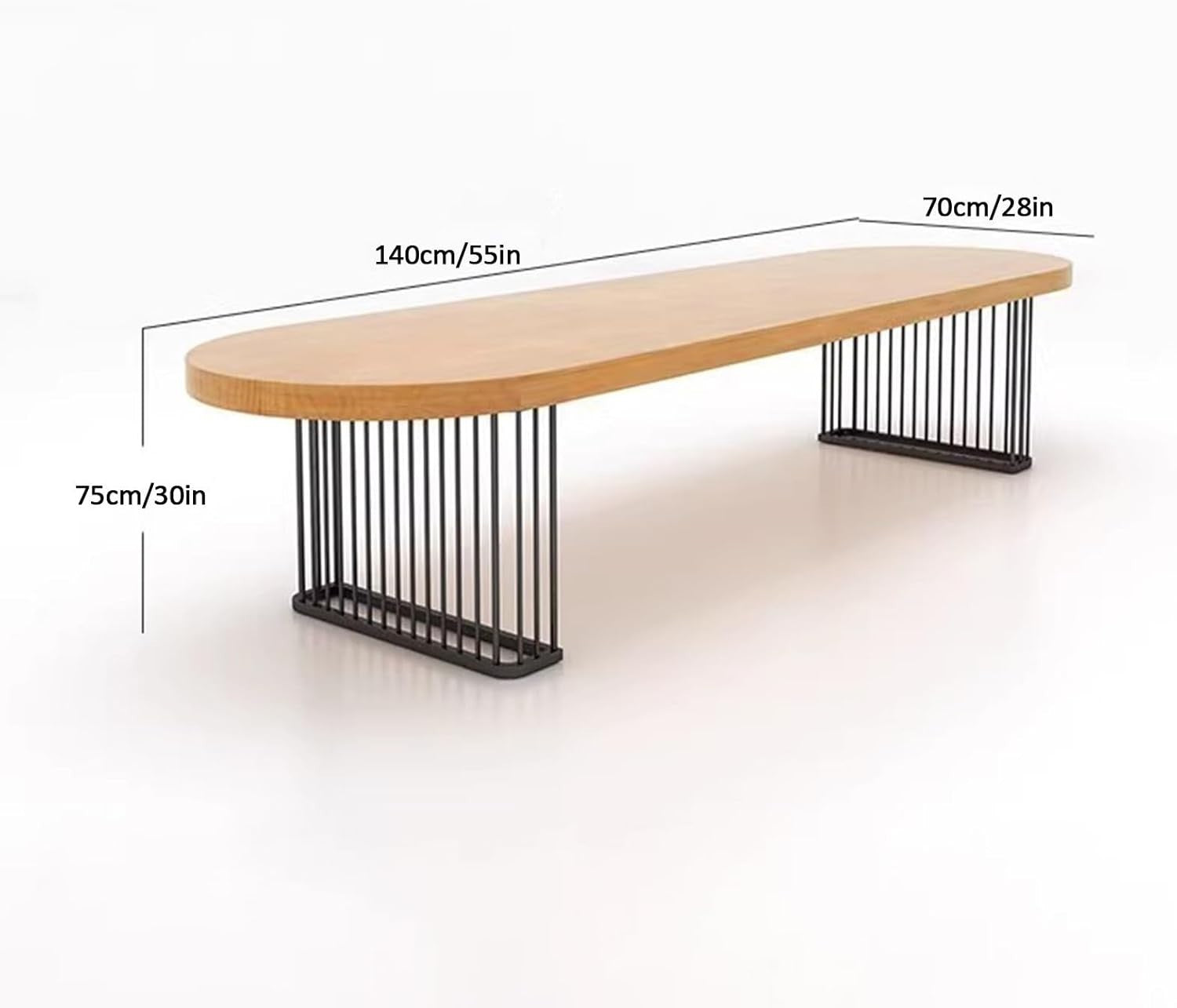 55" Solid Wood Oval Conference Table – Modern Meeting Desk w/ Steel Legs