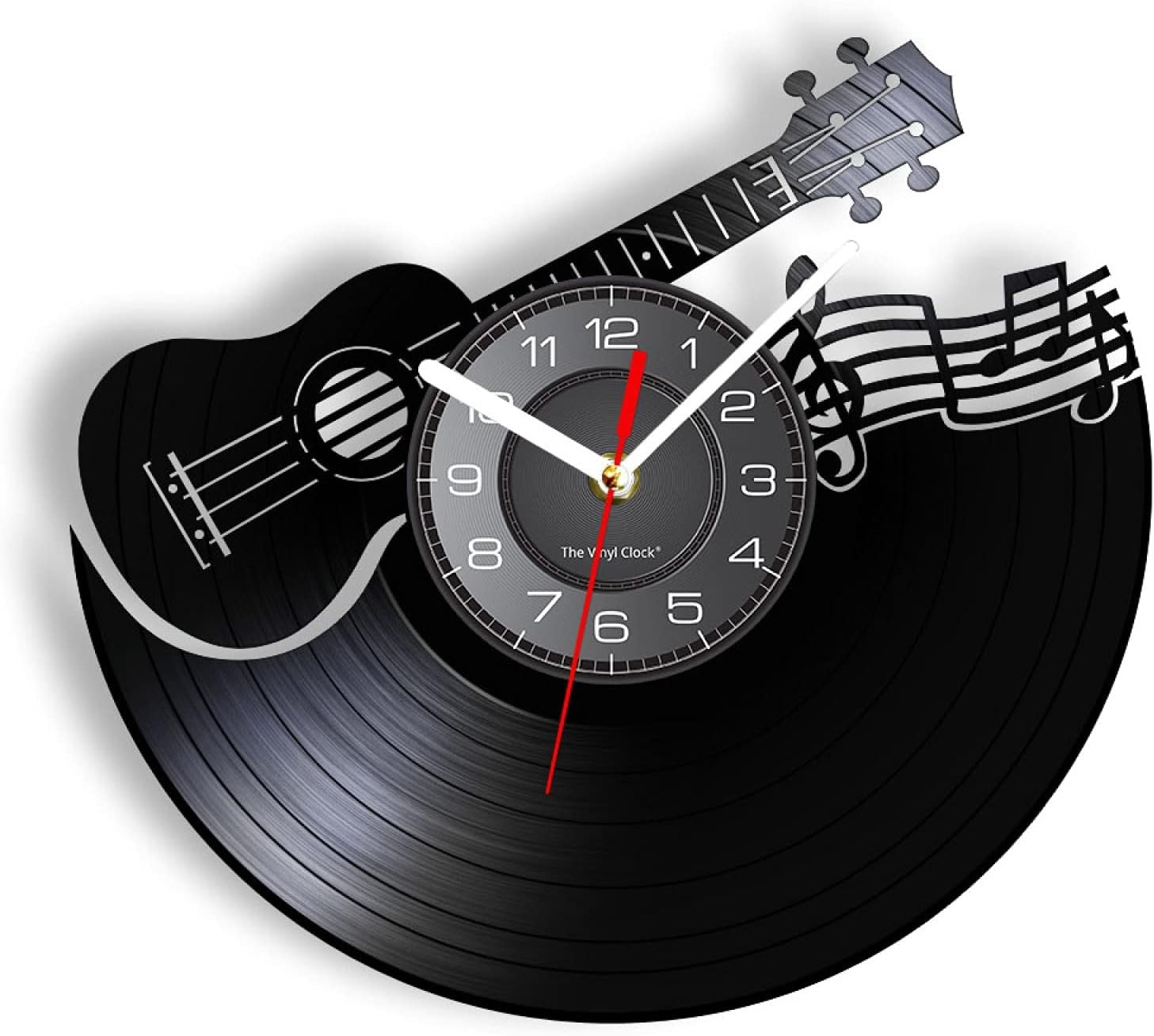 Guitar Vinyl Record Wall Clock 12" – Silent Music Note Acoustic Art Decor