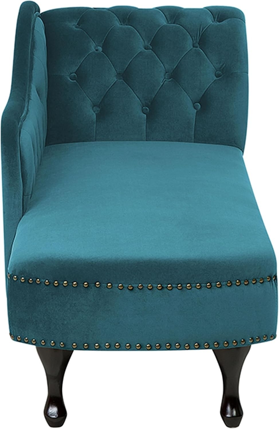 Vintage Right Hand Velvet Chaise Lounge with Chesterfield Tufted Back, Teal