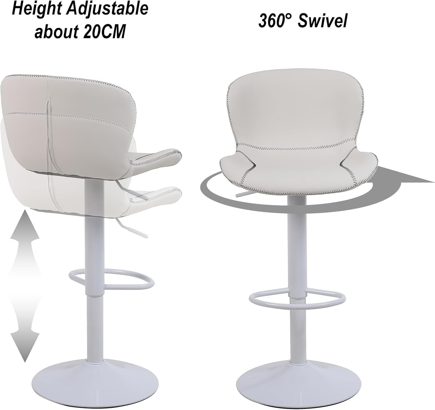 White PU Leather Bar Stools Set of 3 | Adjustable Swivel Counter Chairs