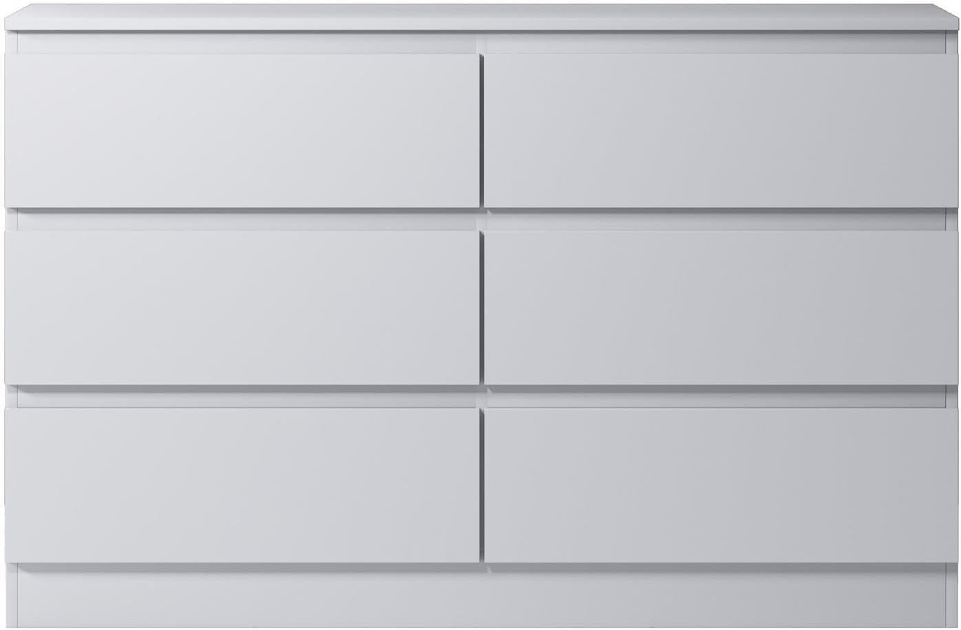 Modern White 6 Drawer Chest Wide Storage Unit for Bedroom TV Setup