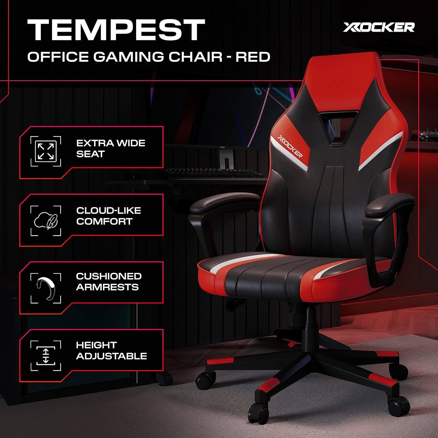 High Back Ergonomic Gaming Chair Wide Seat Adjustable Red