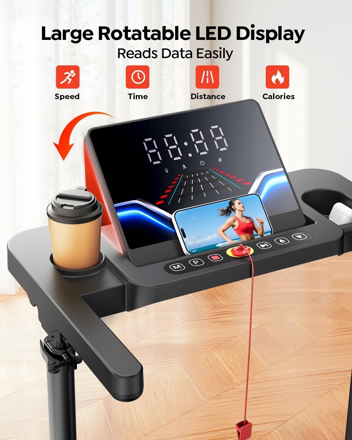 Foldable 6-in-1 Treadmill 12KM/H with Incline, LED Display & Shock Absorbent Mat