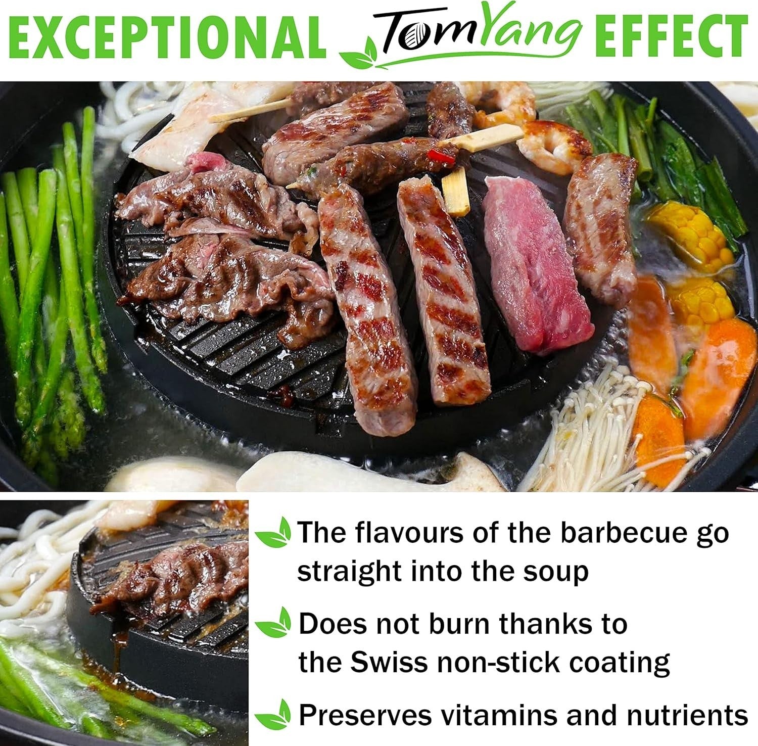 Electric Thai Hot Pot Grill 2-in-1 BBQ & Soup Cooker Non-Stick Removable Plate