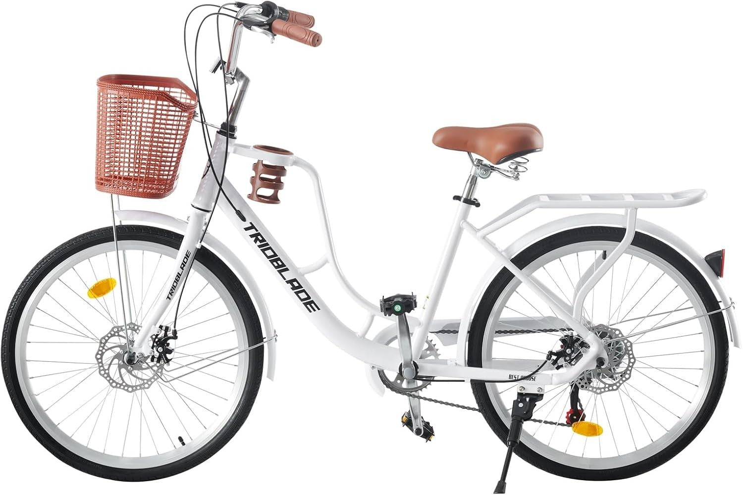 Vintage 24" City Bike with 7-Speed Gears, Dual Disc Brakes & Front Basket