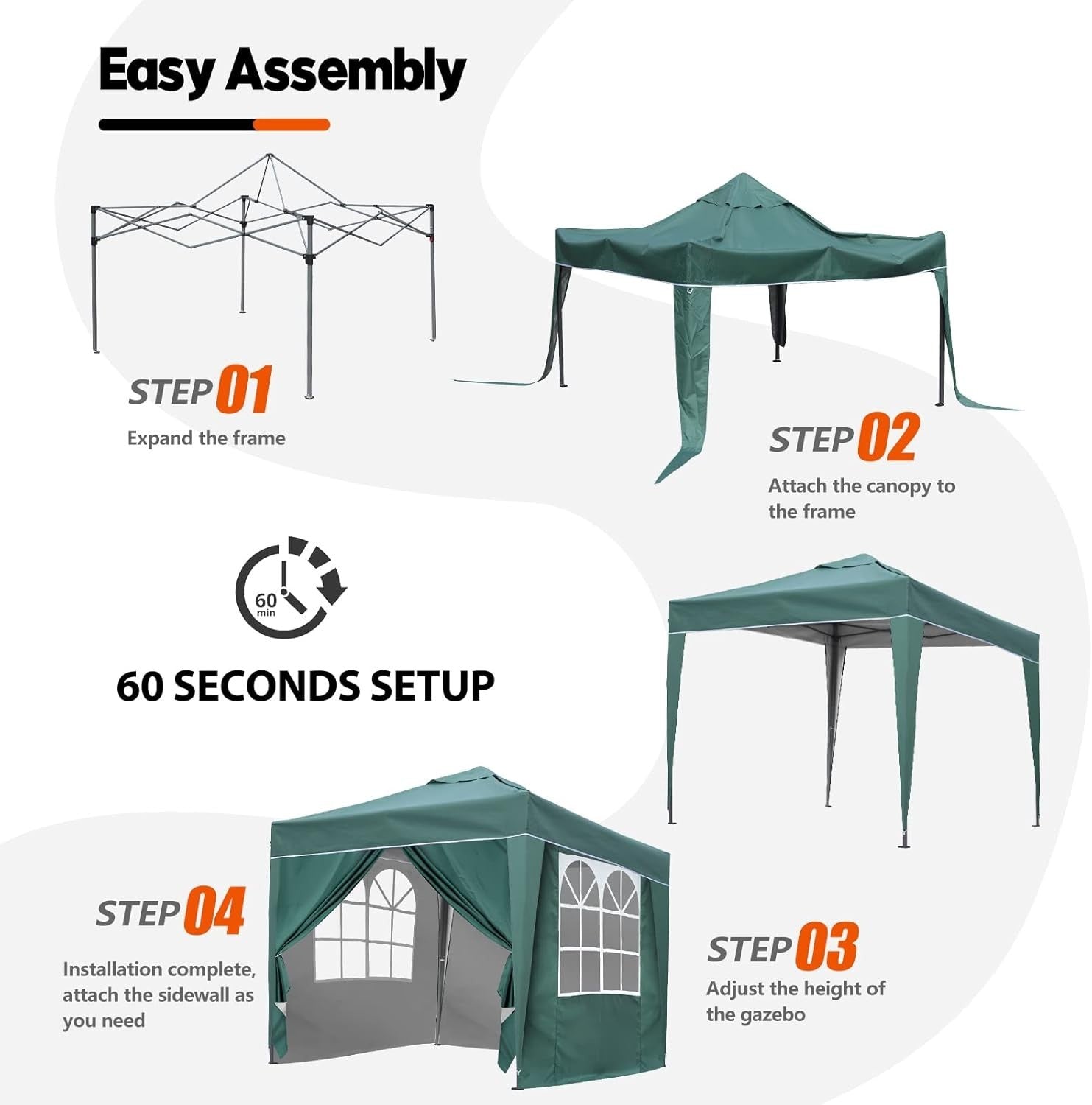 3x3M Green Pop Up Gazebo With Removable Sides Waterproof Outdoor Tent