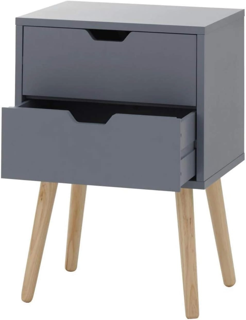 Set of 2 Modern Dark Grey Bedside Tables with 2 Drawers & Wooden Legs
