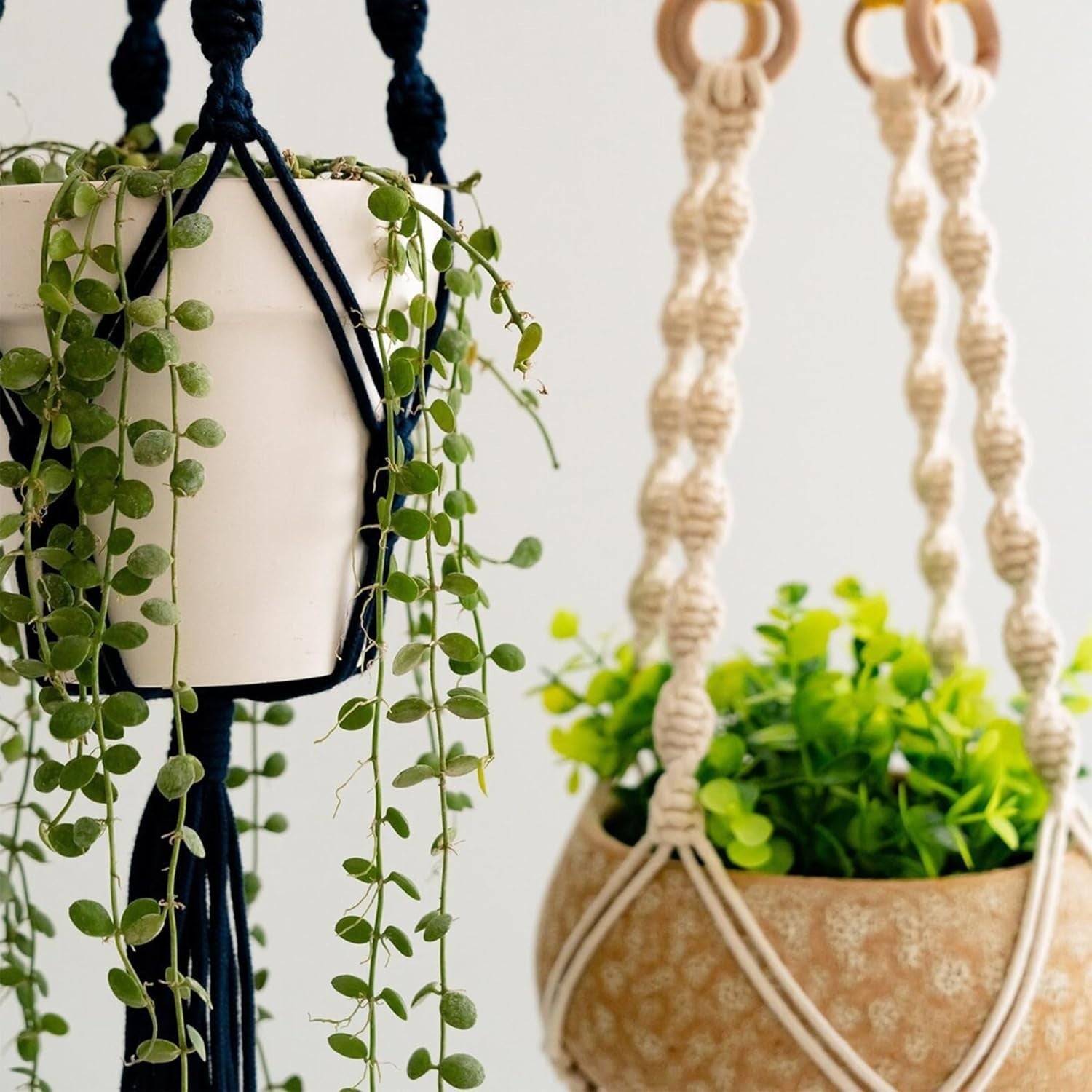 3pcs Yellow Macrame Plant Hanger Cotton Hanging Boho Planter