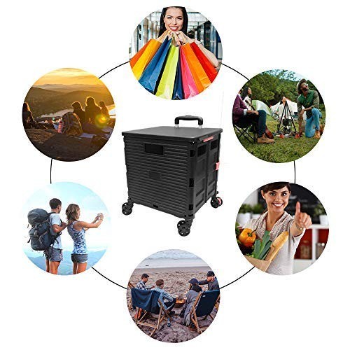 Heavy Duty 50L Folding Shopping Trolley Cart 60KG with 360° Wheels