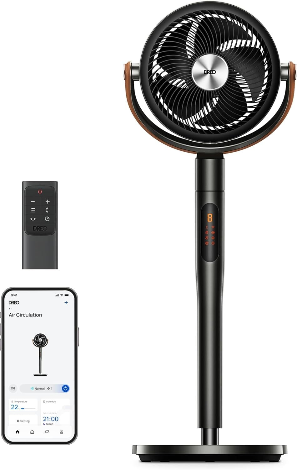 43-Inch Smart Standing Fan Black Quiet DC Motor 8-Speed Floor Fan w Remote App
