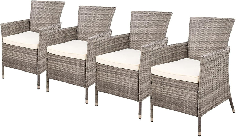 Set of 4 Rattan Garden Dining Chairs High Back Cushioned Patio Armchairs