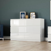 White Gloss 6 Drawer Chest Wide Storage Cabinet Bedroom Hallway Organizer