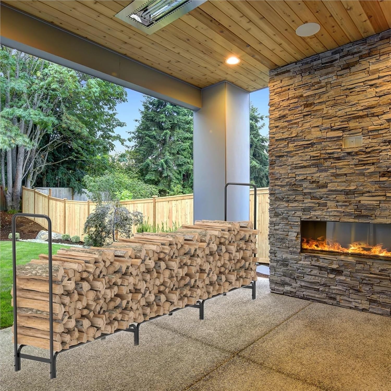 Heavy Duty Firewood Rack Log Holder for Indoor/Outdoor Wood Storage - 8ft