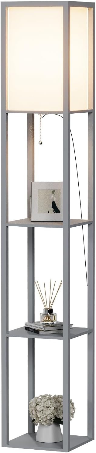 Floor Lamp with Shelves Wooden Storage Standing Light Modern Bedroom Living