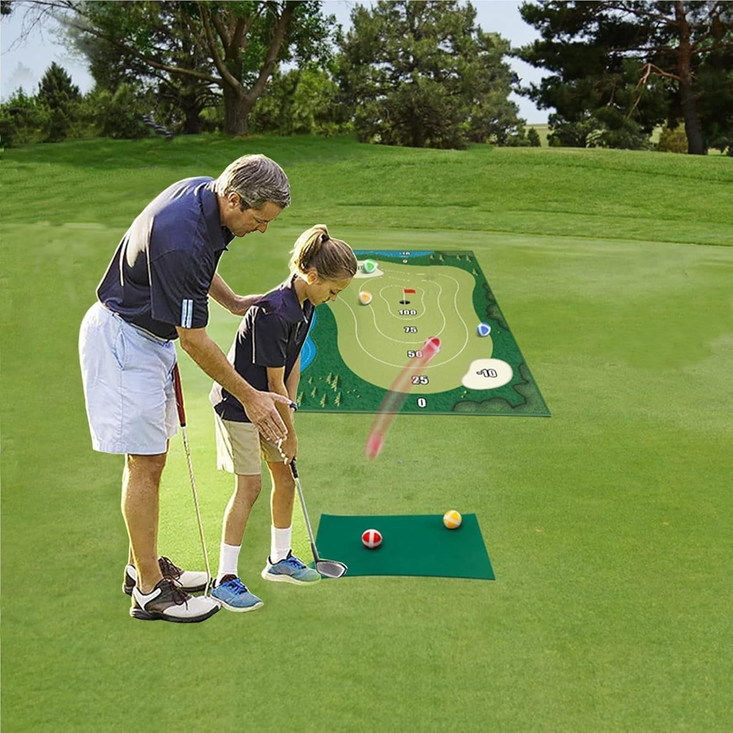 Golf Chipping Practice Mat Set Indoor Outdoor Target w/ 16 Balls