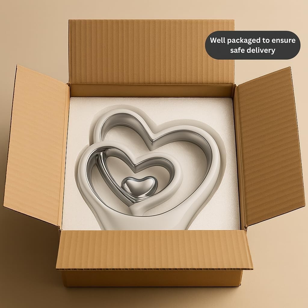 Silver Heart Ornament 25.5cm Ceramic Sculpture Modern Couple Wedding Gift Decor
