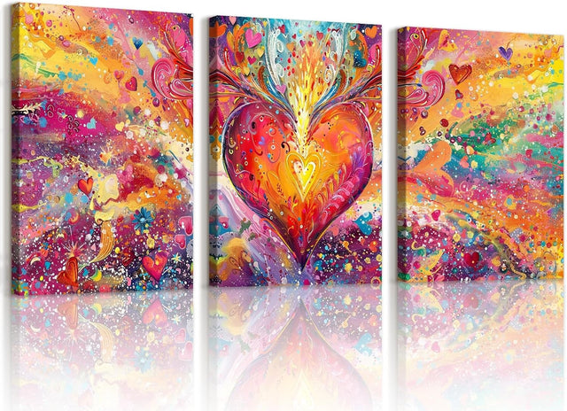 Abstract Heart Canvas Wall Art Set 3 Framed 30x40cm