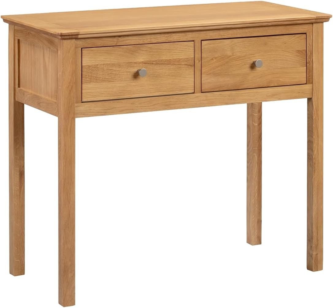 Solid Oak Wood Dressing Table Desk Console Vanity 2 Drawers Light Modern