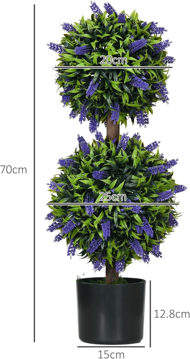 Set of 2 70cm Artificial Green Lavender Topiary Ball Trees in Weighted Pots Home
