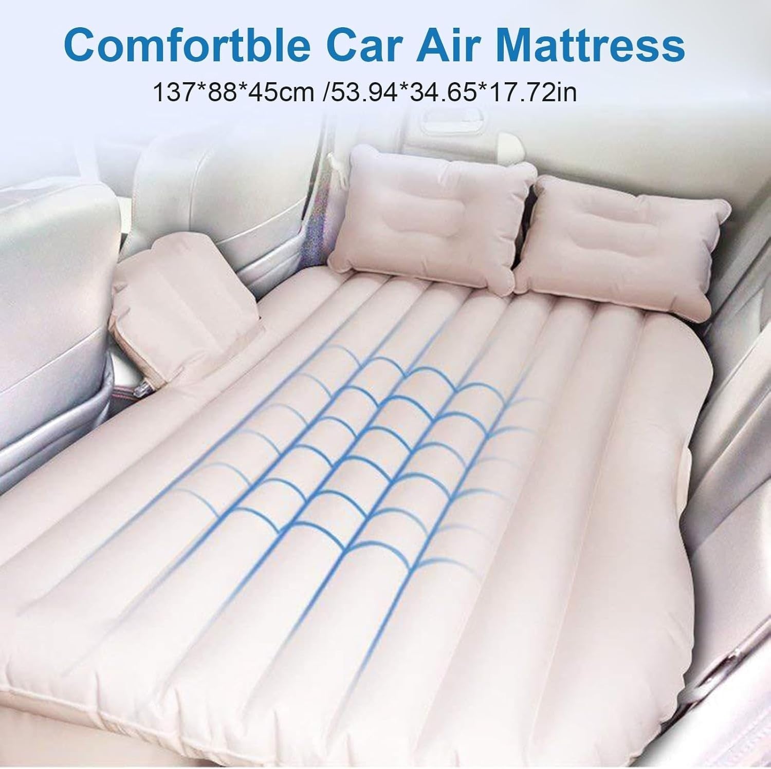 Inflatable Car Back Seat Mattress with Pump & 2 Pillows for Travel