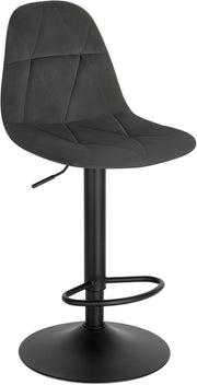 Adjustable Swivel Dark Grey Velvet Bar Stool L-Shaped Seat 60-81cm