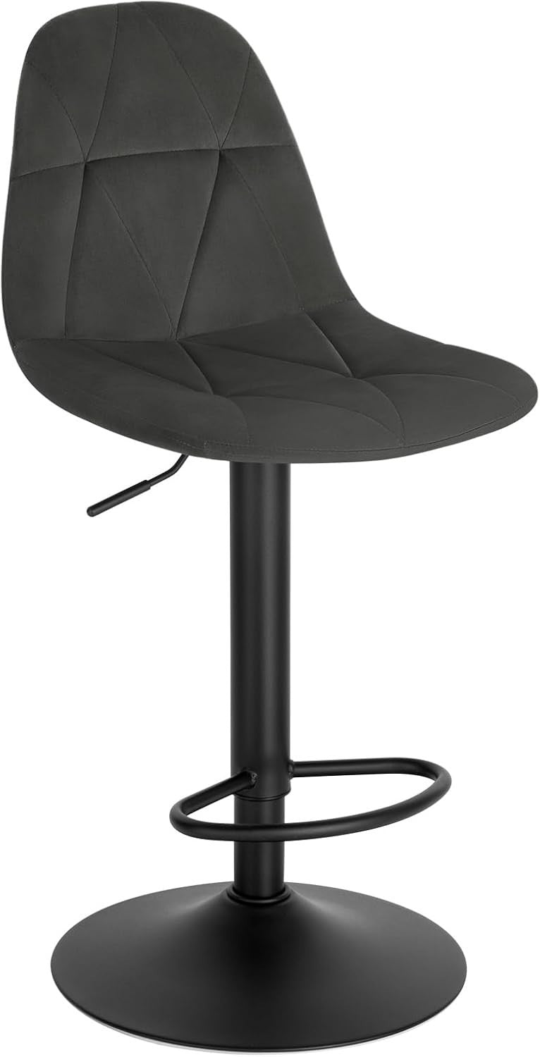 Adjustable Swivel Dark Grey Velvet Bar Stool L-Shaped Seat 60-81cm