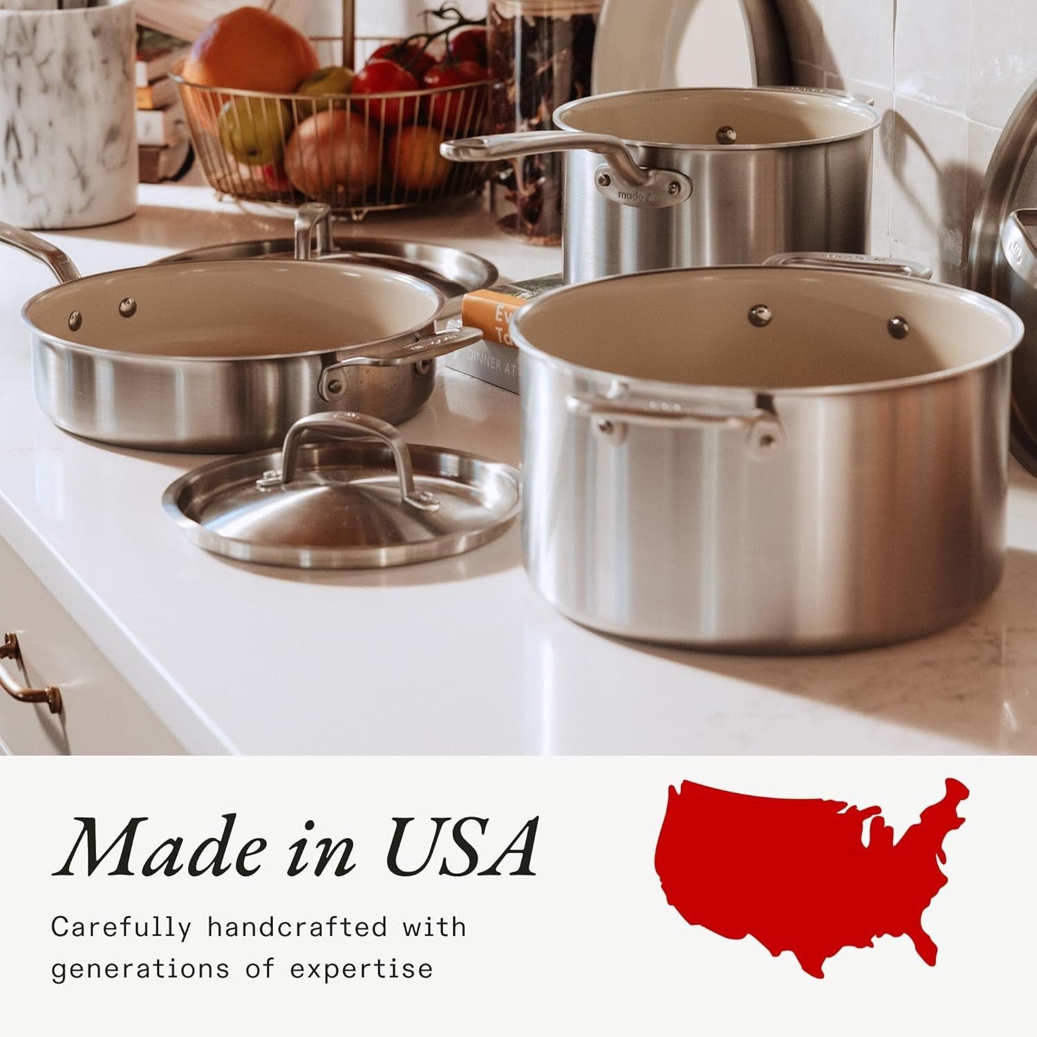 3QT Ceramic Non Stick Saucier Pan 5-Ply Stainless Steel Oven Safe