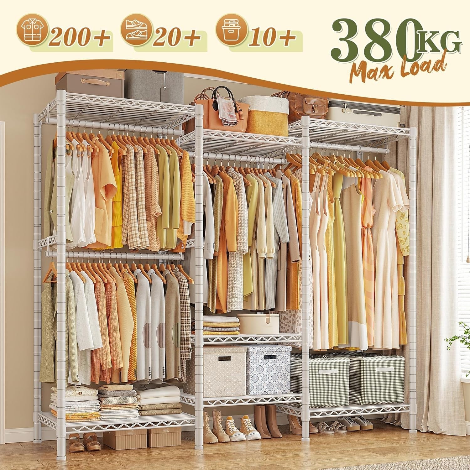 Heavy Duty Clothes Rail 380KG Adjustable Shelves Wardrobe White