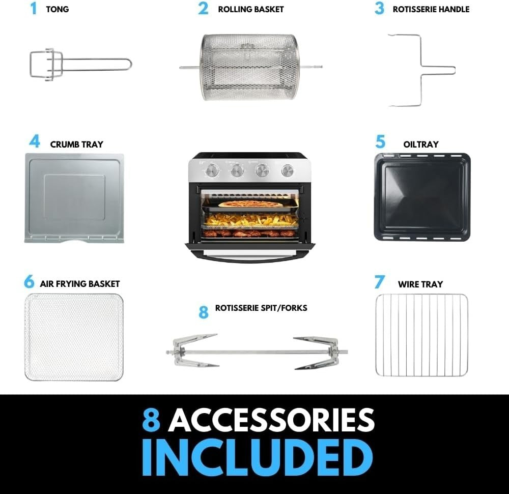 25L Air Fryer Oven Rotisserie Convection Pizza Bake Dehydrate 7 Functions