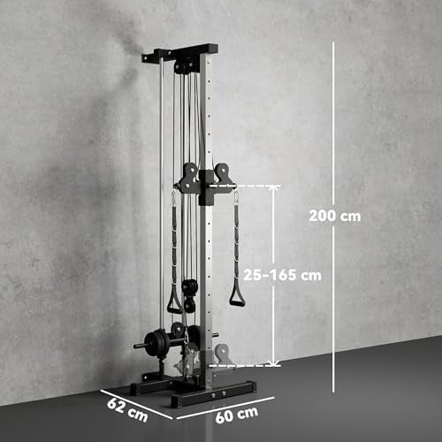 Adjustable Wall Mount Cable Machine, 15-Position Dual Pulley System Home Gym