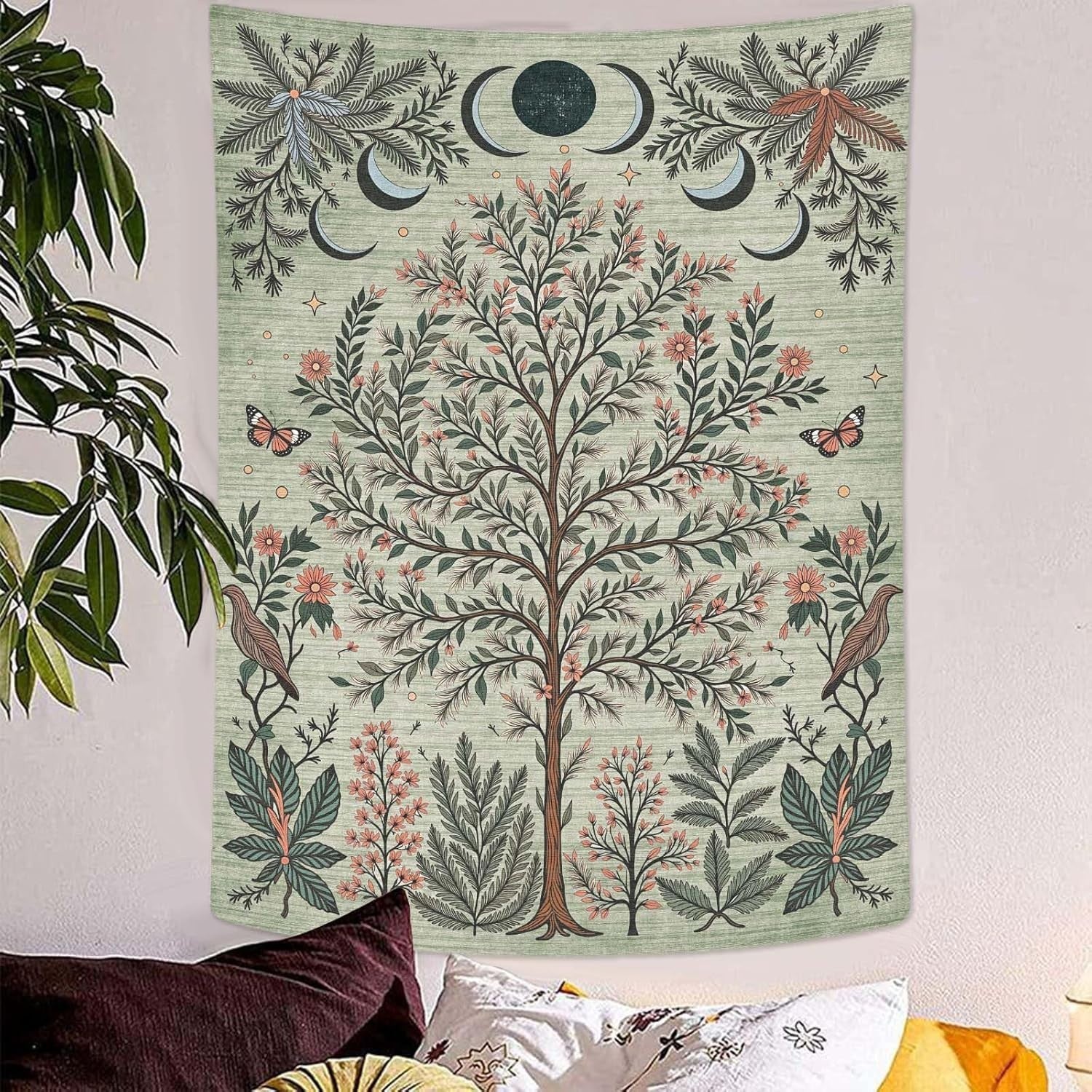 Tree of Life Moon Phase Tapestry Boho Wall Decor 36x48