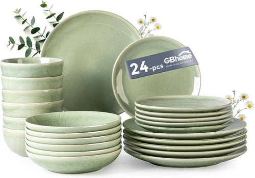 24 Piece Stoneware Dinner Set Plates Bowls Scratch Resistant Dishwasher Safe