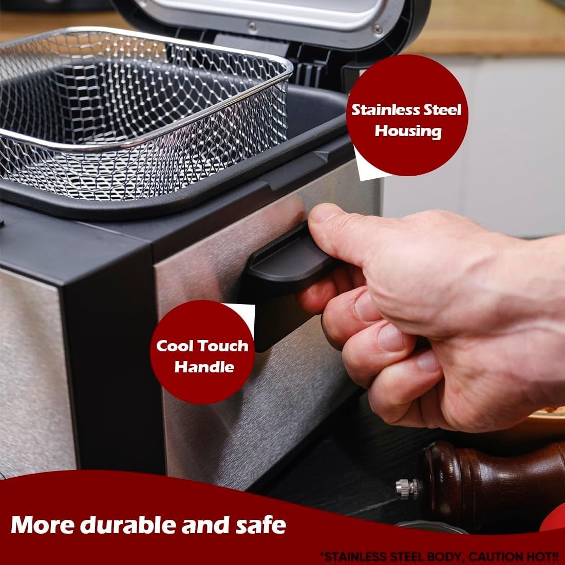 2.5L Deep Fat Fryer 1600W Easy Clean Adjustable Temp Viewing Window