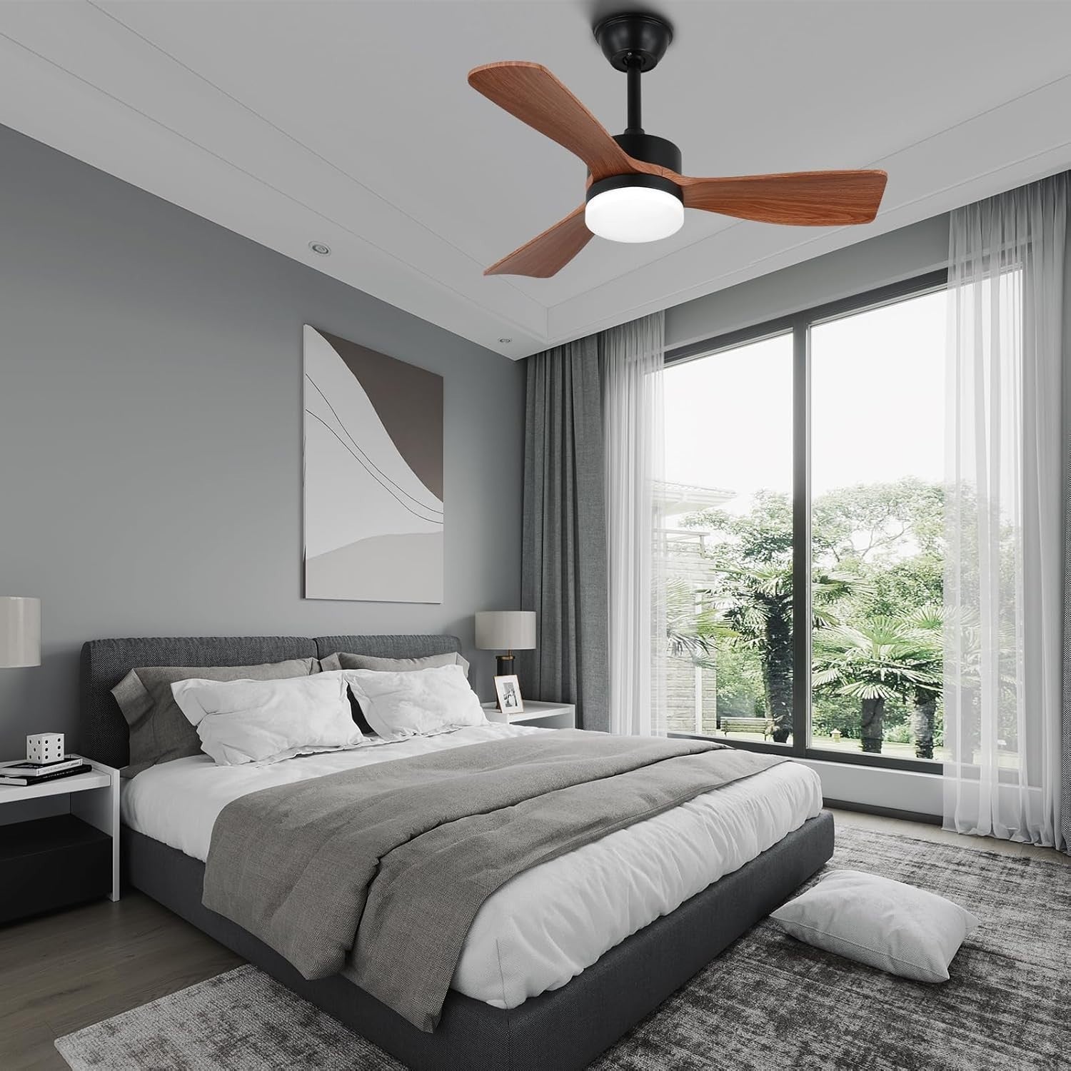 51CM Ceiling Fan Light, 6 Speeds, Reversible DC Motor, 3 Colors, Remote