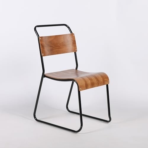 Industrial Retro Dining Chair Stackable Metal Frame Plywood Seat