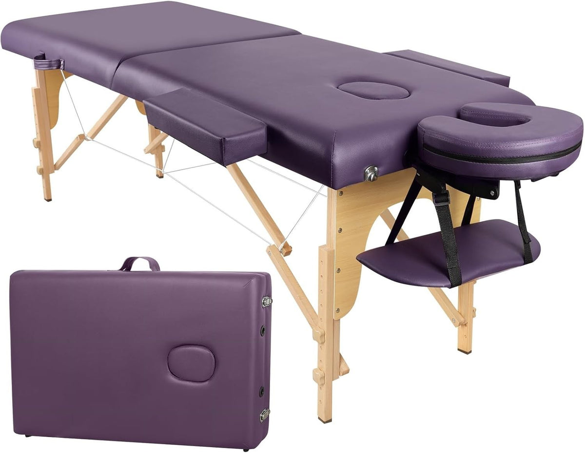 Portable 2-Zone Massage Table Foldable Beauty Lash Tattoo Bed Purple 185×60cm
