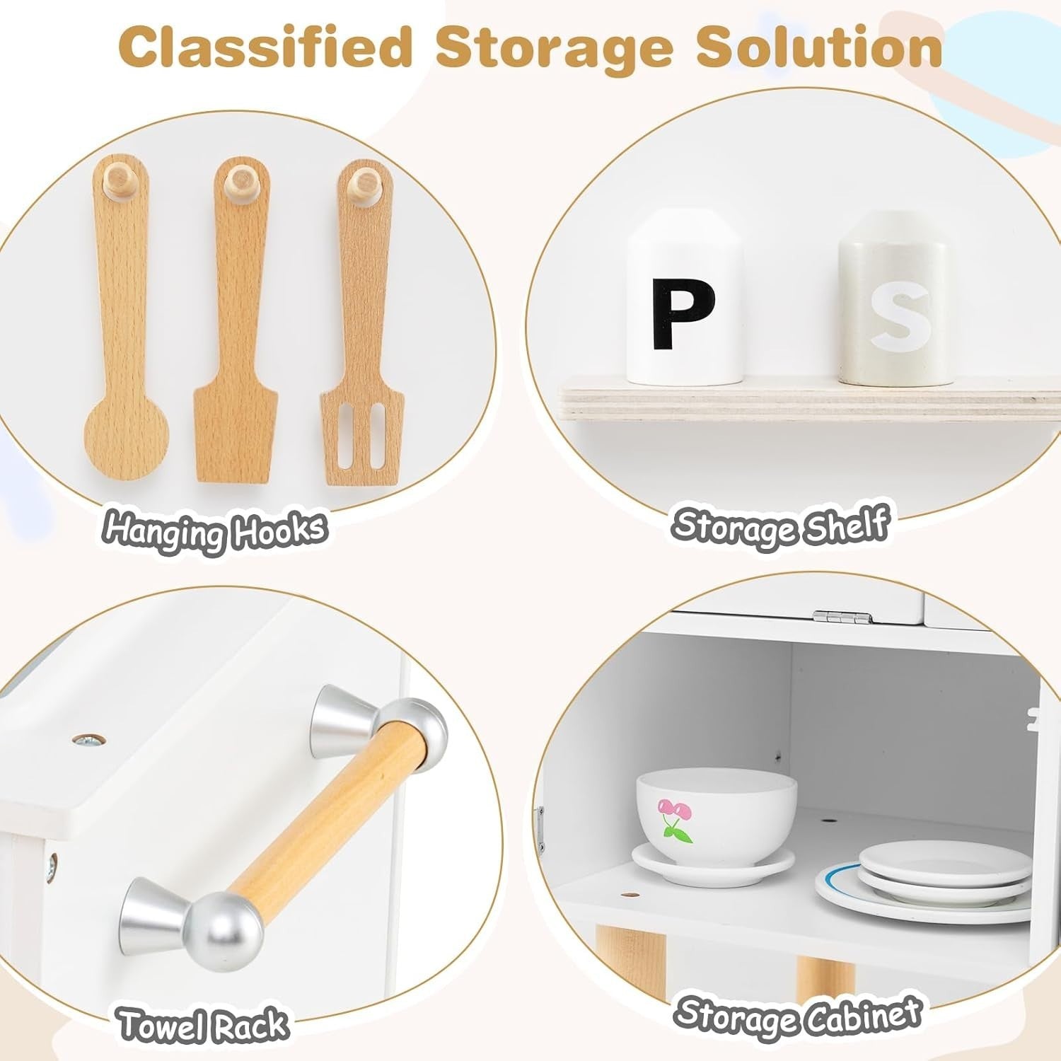 Kids Wooden Play Kitchen White Pretend Cooking Toy Set Accessories